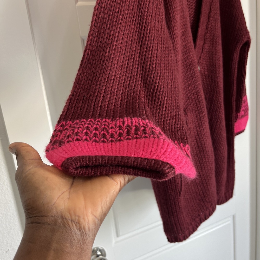 Sundance Chunky Knit Cardigan Sweater Burgundy Wool Blend Oversized L Preppy - Picture 10 of 16